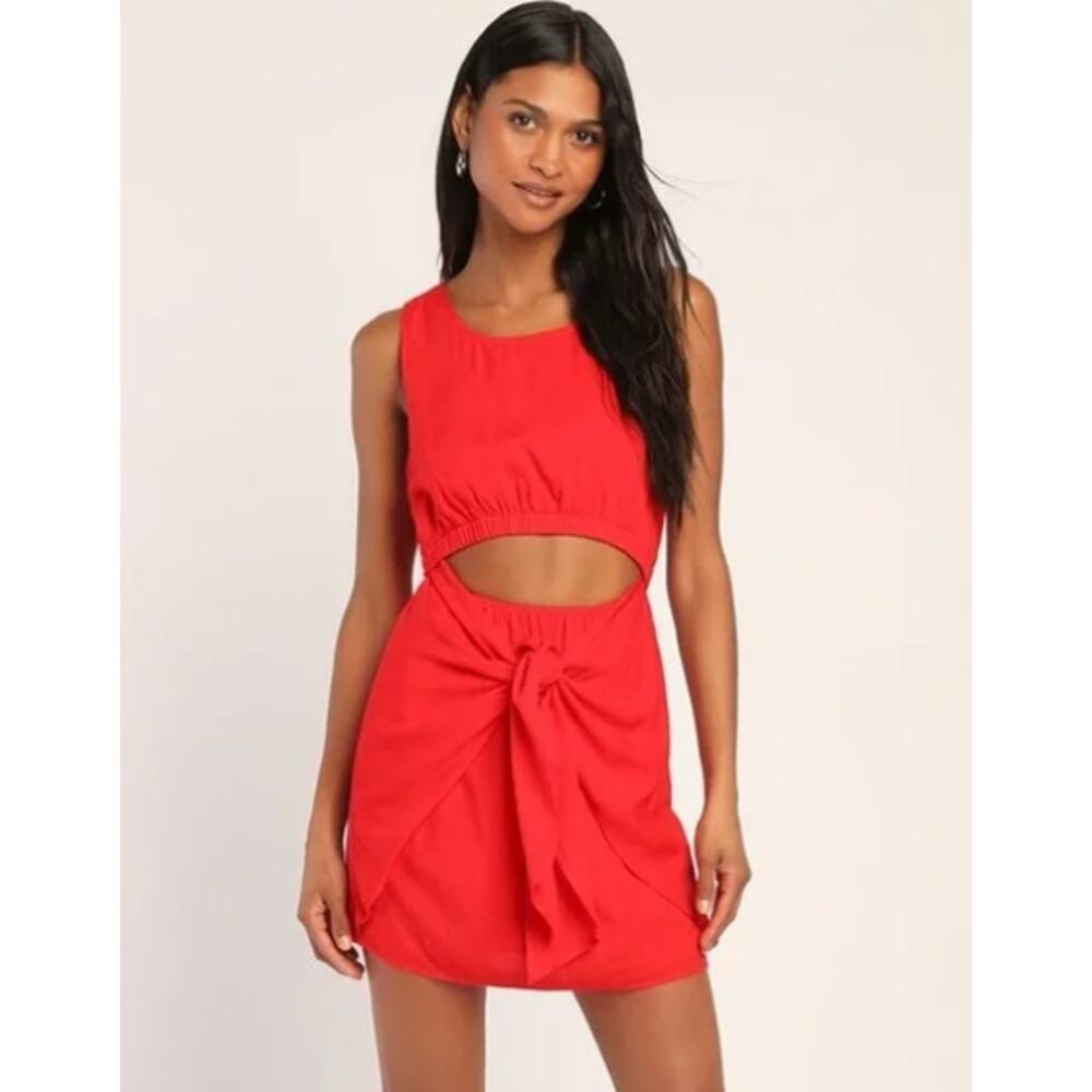 Lulus Size S Red Cutout‎ Tie-Front Mini Dress Sleeveless Elastic Waist Bright